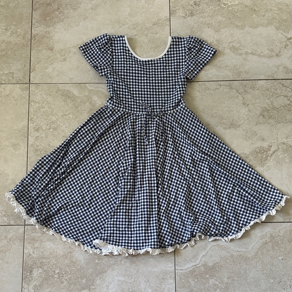 Omi Jo Navy and White Gingham Dress girls size 8